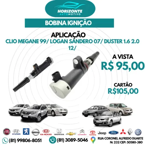 bobina ignição clio megane 99/ logan sandero 07/ duster 1.6 2.0 12/