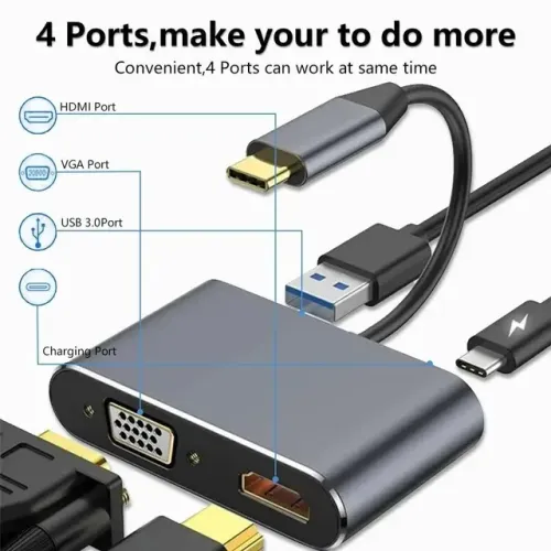 HUB adaptador MacBook notebook Tipo-C 4 em 1 com carregamento