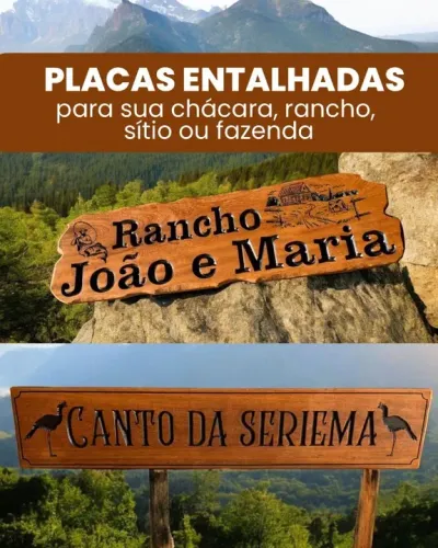 Placa entalhada madeira chácara, rancho, sitio ou fazenda