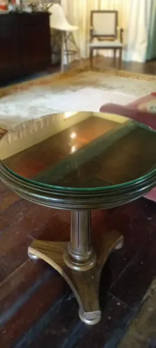 Mesa Lateral Ou Jogos, Tampo de Vidro Madeira Maciça 67 cm Diâmetro Zap. * 
