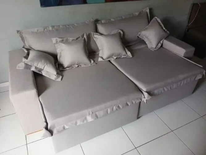 Sofá Retrátil Linho Cinza NOVO FRETE GRÁTIS