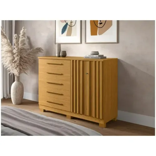 "Praticidade e Elegância: Cômoda Bella com Sapateira, 5 Gavetas e Fechadura - 100% MDF"