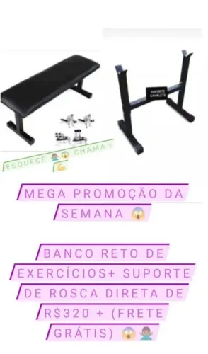 Banco Reto para Exercícios + Suporte de Rosca Direta -R$ 320FRETE GRÁTIS