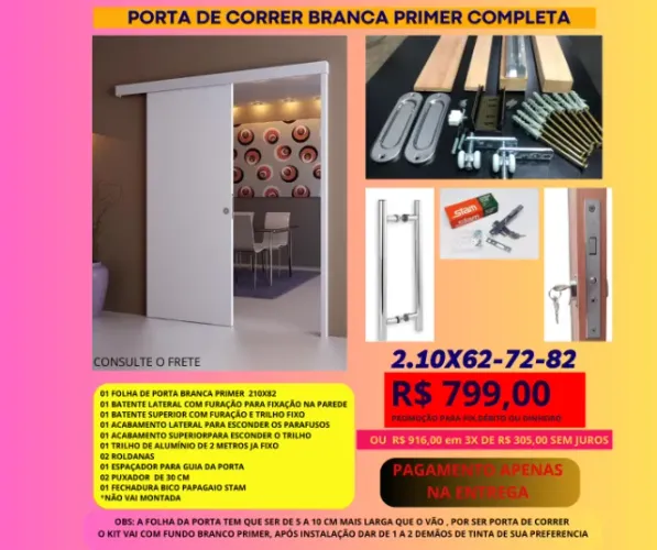 porta linha g85 porta de correr- 2.10x0,82