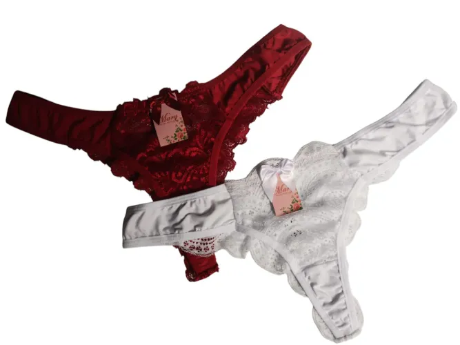 Kit com 3 calcinhas fio renda alta