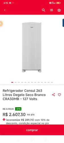 Geladeira Consul na promoção 499,00