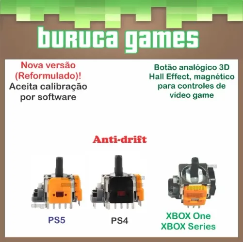Botão Analógico 3D Magnético Hall Effect, para controles de vídeo games