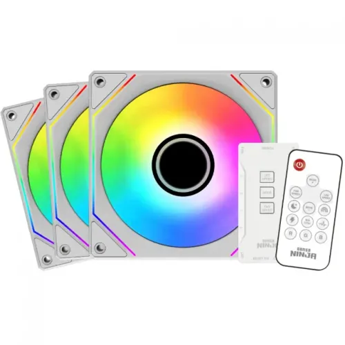Kit Fan Com 3 Unidades Gamer Ninja Shimo, ARGB, 120mm, Com Controladora, Branco, GN-FN-SMK