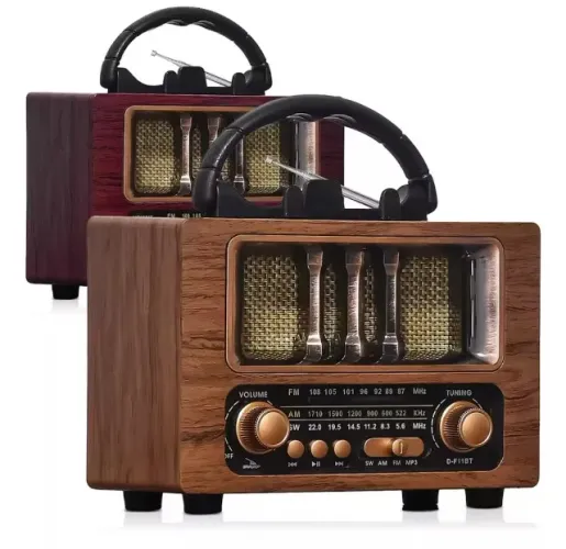 rádio retrô recarregável portátil am/fm bluetooth usb e microsd estéreo som hi-fi bateria