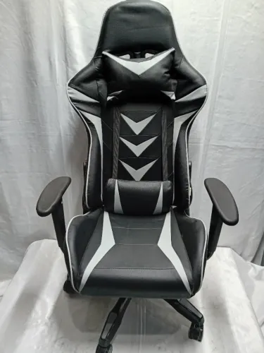 Cadeira Gamer Couro PU Reclinável Preta e Cinza