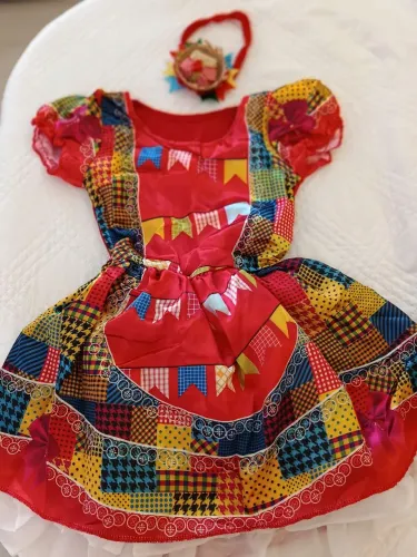 Vestido Festa Junina Infantil com Tiara