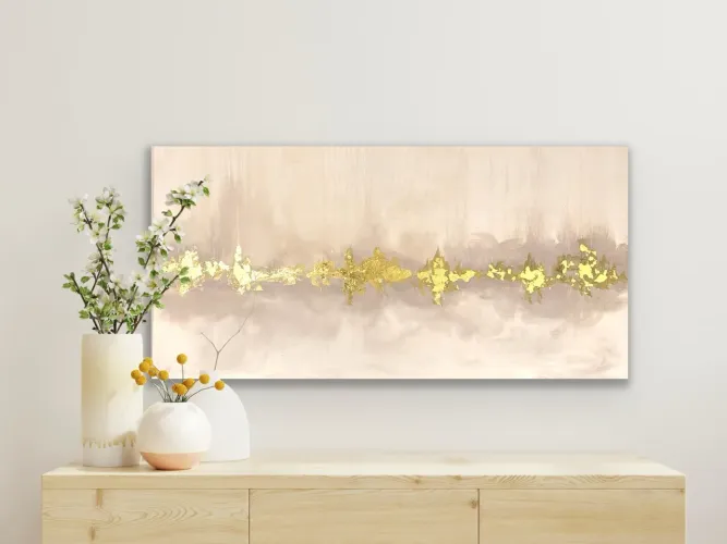 Quadro Abstrato Dourado ouro e Bege