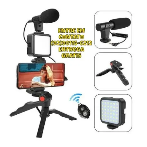 Kit Iluminação Com Microfone Para Fotos E Vídeo Profissional