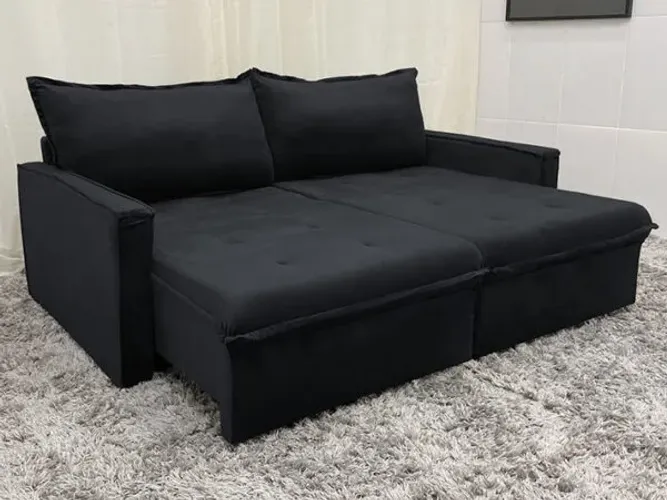 Sofá Cama Preto Sem Caixa 4 Lugares