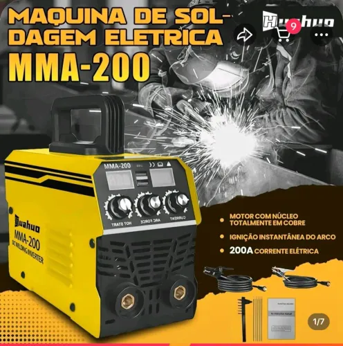 Máquina da solda inversora MMA200 acompanha máscara, luvas, eletrodos e escova/martelete 