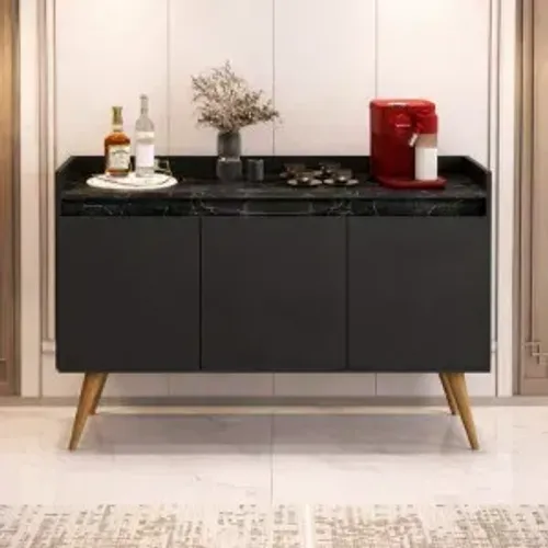 Buffet Gold Marmorizado 3 portas Preto/Marmore Preto