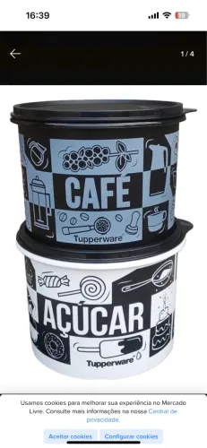 Tupperwares novos café e açúcar 