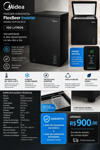 FREEZER HORIZONTAL MIDEA FLEXBEER INVERTER ? 100 LITROS