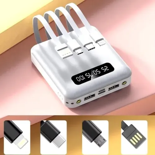Carregador Portátil 10000mAh Com 4 Cabos De Carregamento Rápido LED Banco De Potência Digi
