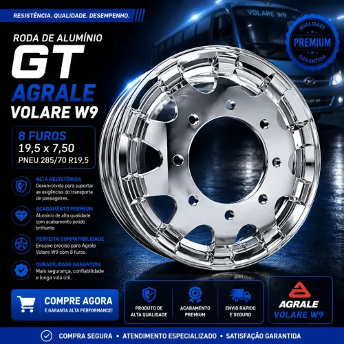 Roda de alumínio GT Agrale Volare W9 8 Furos 19,5 x 7,50 Pneu 285/70 R19,5