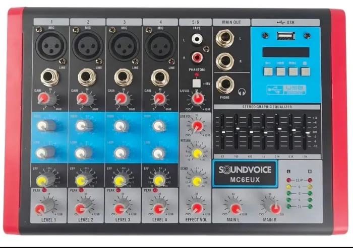 Mesa de som soundvoice MC6 EUX (NOVA NA CAIXA)