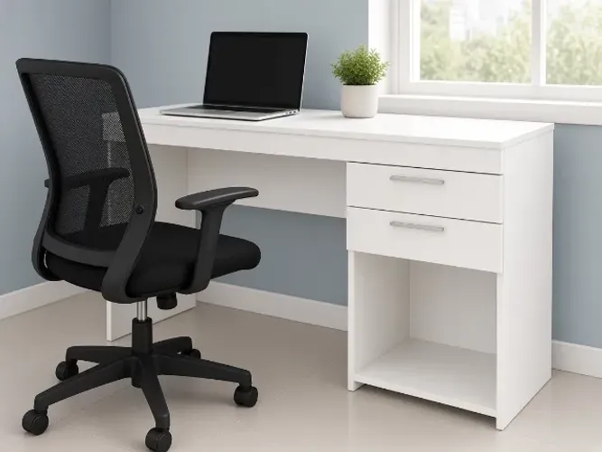 Mesa Office 1210 2 Gavetas 1,21m Branco (NOVO A PRONTA ENTREGA)