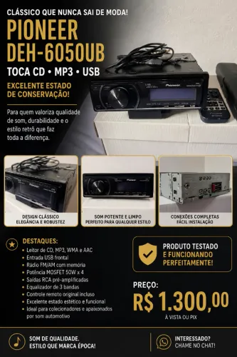 Pioneer DEH-6050UB - Clássico de Alta Qualidade | Excelente Estado |