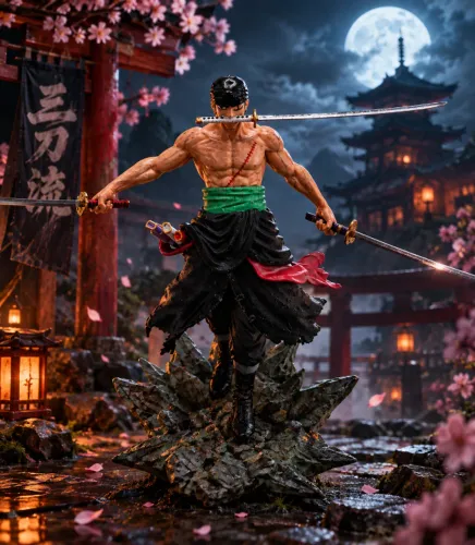 Action Figure Zoro One Piece 3D Colecionável Boneco Geek Três Espadas