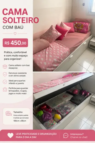 Cama de solteiro com baú