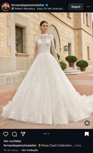 Vestido de noiva clássico, mangas longas - Fernando Peixoto - Rosa clará