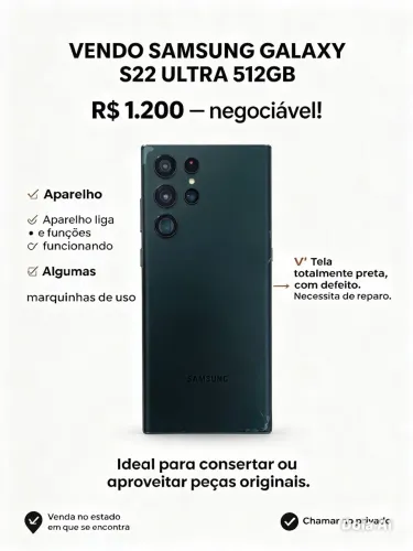 S22 Ultra 512GB - Tela com defeito