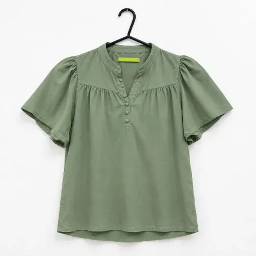 Blusa Feminina Verde Oliva Manga Bufante Gola Padre GG