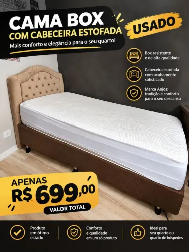 Cama Box, com cabeceira estofada - Usada