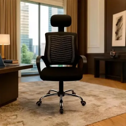 Cadeira de Escritório Ergonômica com Encosto em Tela e Apoio de Cabeça