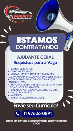 Vaga de emprego ajudante geral