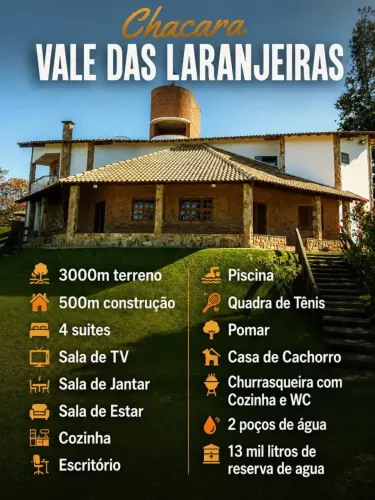 CHACARA EM 3000 METROS COM 4 SUITES NO CONDOMINIO VALR DAS LARANJEIRAS EM INDAIATUBA SP