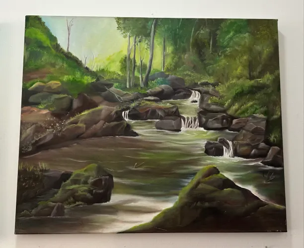 Quadro óleo sobre tela paisagem rio