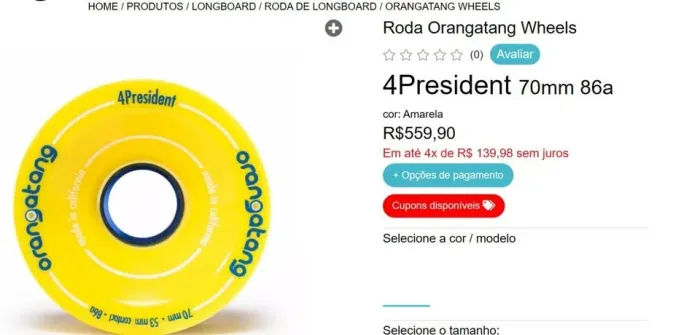 Rodas - Orangatang 4President 70mm 86A e Rolamentos Red Bones