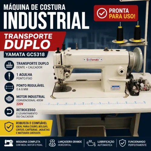 Máquina Costura Industrial Transporte Duplo Yamata GC5318 Completa