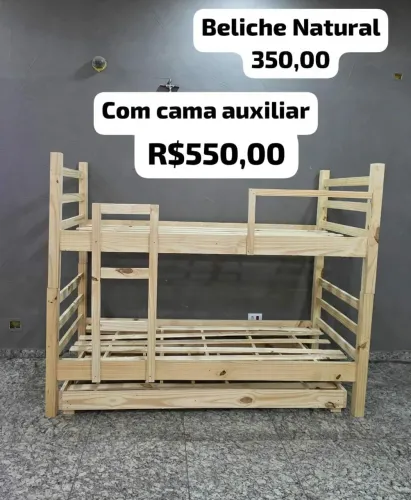 Beliche com cama auxiliar  de Madeira Maciça de Eucalipto em rústico tratado. <br>