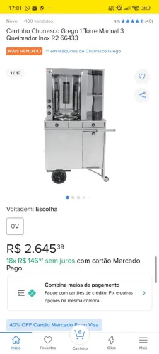 Carrinho Churrasco Grego 1 Torre Manual 3 Queimador Inox R2 66433