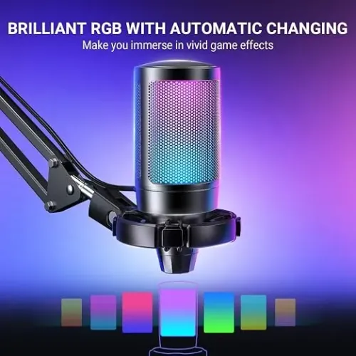 Microfone Gamer Condensador FIFINE AmpliGame A6T RGB + Braço Articulado (USB)