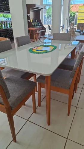 Mesa de jantar Sierra tampo de vidro com 6 cadeiras