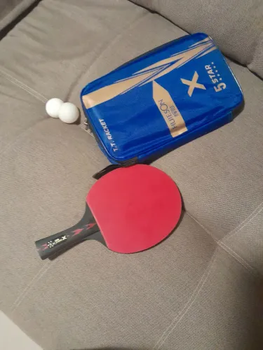Raquete tenis de mesa huieson 5 estrelas com capa e 2 bolinhas 