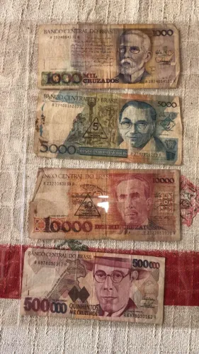 Lote 4 Cédulas Antigas Cruzados com Carimbo Cruzados Novos.