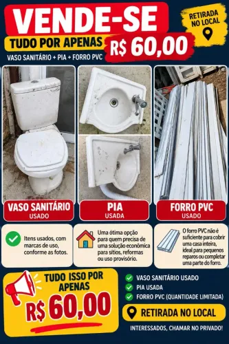 Vaso Sanitário + Pia + Forro PVC Usados - R$ 60