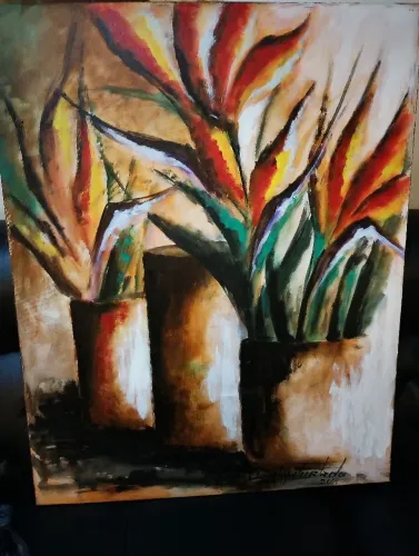Quadro Pintura Original Em Tela 80x100cm - Flores Estrelícias (2014)