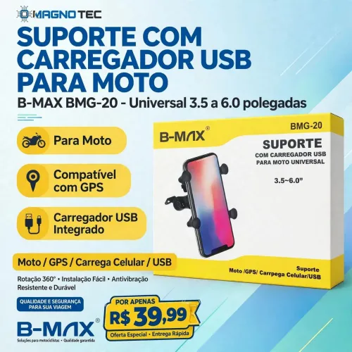 Suporte de celular para moto com carregador 