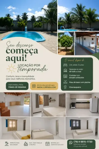 ? Casa para Temporada | 3 Suítes | Piscina | Churrasqueira