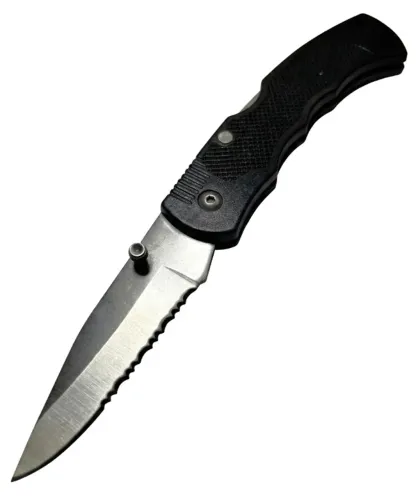 Canivete Tático Militar EDC Lâmina Semi Serrilhada Com Trava Back Faca Caçador 